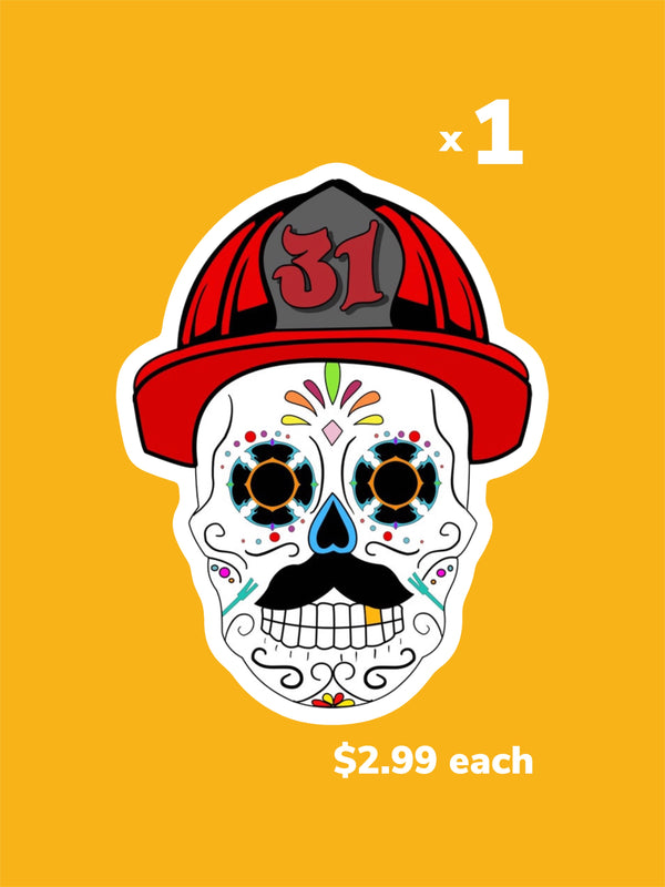 Day of the Dead Firefighter Sticker