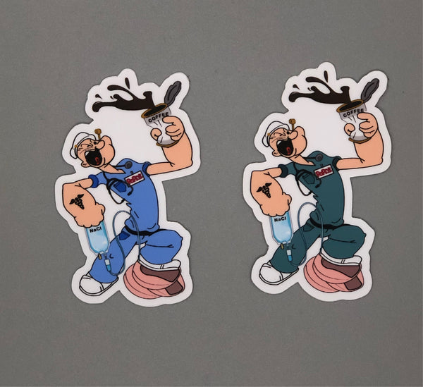 Nurse Popeye Drinking Coffee Sticker